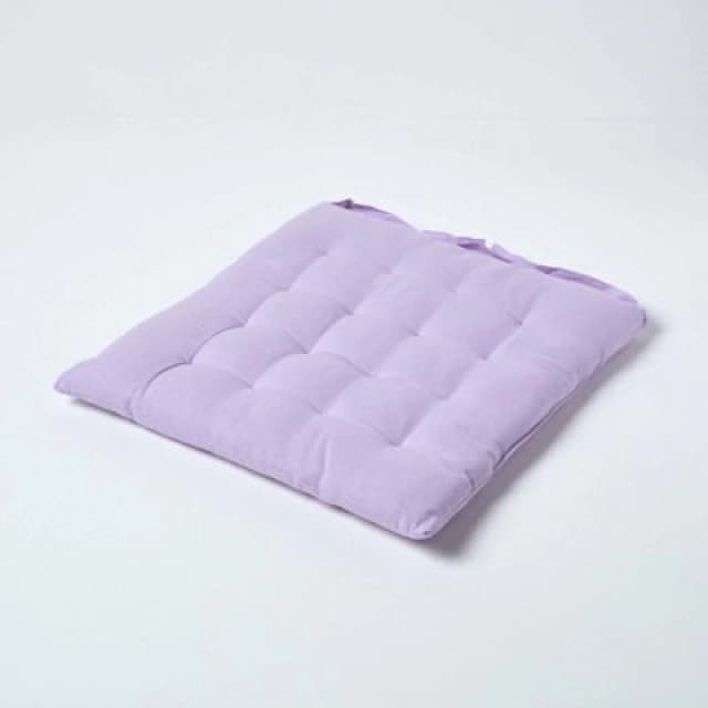 Homescapes Plain Seat Pad with Button Straps 100% Cotton Mauve