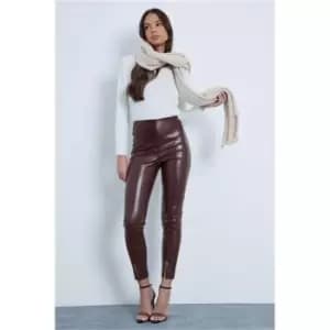 I Saw It First Chocolate Pu Front Split Seam Leggings - Brown