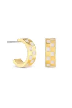 Gold Plated Checkboard Hoop Earrings