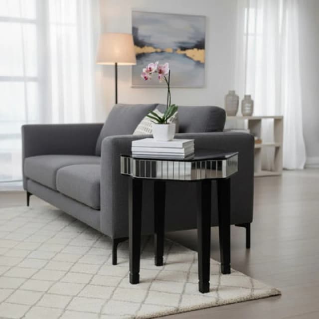 Premier Housewares Stylish Design Side Table, Practical Design Bedside Table For Bedroom, Glamorous Side Table For Livingroom Black