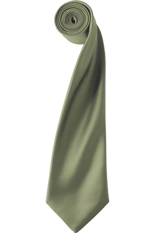 Premier Premier Colours Satin Tie in Olive Olive One Size Unisex 5063470723096