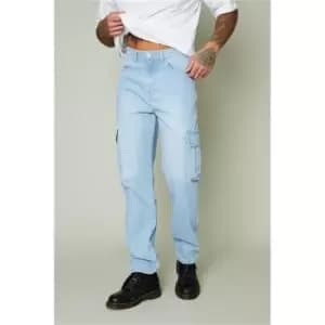 I Saw It First Light Blue Mens Straight Cargo Jeans - Blue