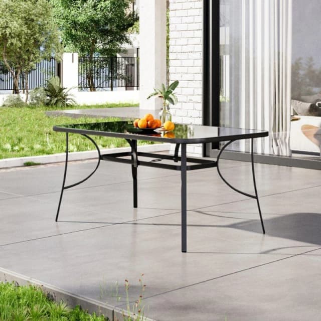 Breeins 150cm Rectangle Tempered Glass Garden Table, Black unisex Large