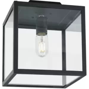Elstead Lofoten Outdoor Flush Ceiling Light, Cube, Black, IP44, E27