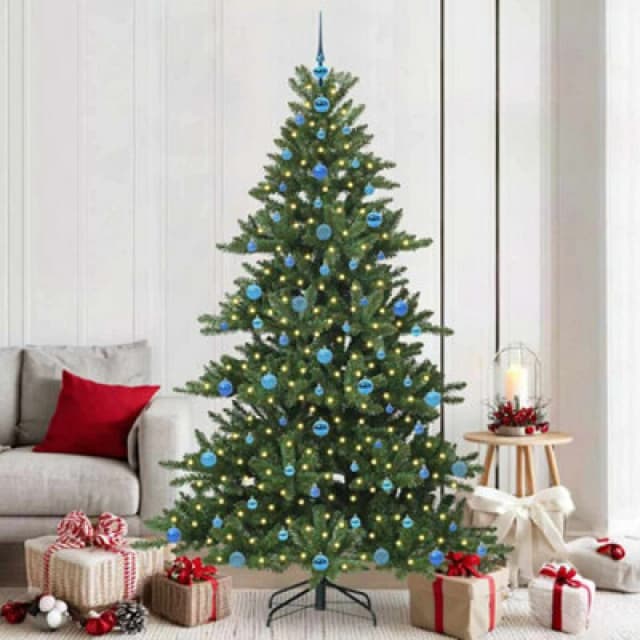 vidaXL Artificial Hinged Christmas Tree with 300 LEDs, Blue Balls 210cm PVC, Green 3397686