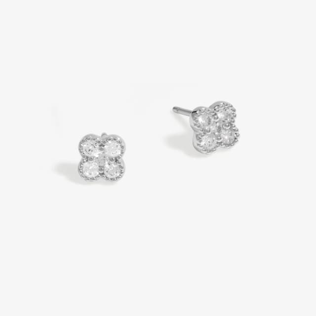 Simply Silver Sterling Silver 925 Polished and Cubic Zirconia Pave Clover Stud Earrings Silver female