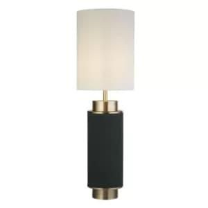 Flask 1 Light Table Lamp, Dark Green Linen, Antique Brass And White Shade