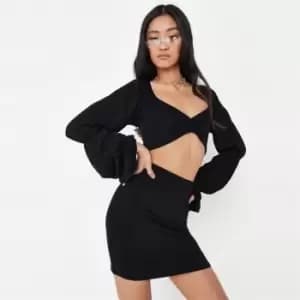 Missguided Ls Puff Sleeve Crop and Skirt Set - Black
