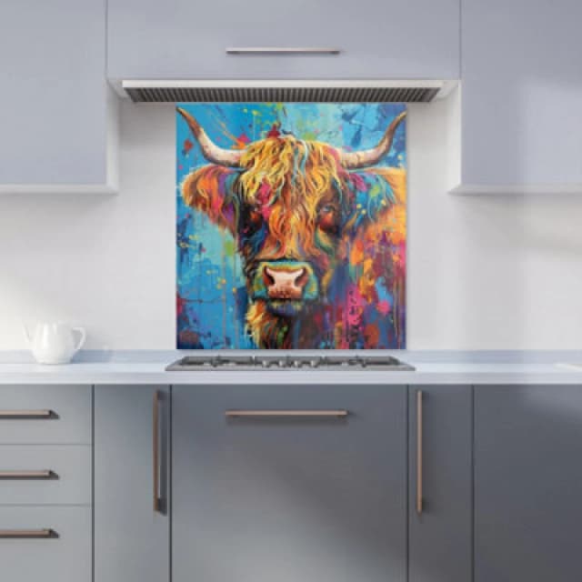 Warren Reed - Designer Splashart Highland Cow Kitchen Splashback W700Mm X H750Mm, Multi WR00886-P448