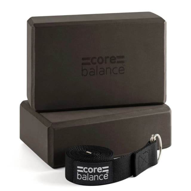 Core Balance Yoga Block Set EVA Foam Brick With D Ring Stretch Strap Belt Core Balance Black