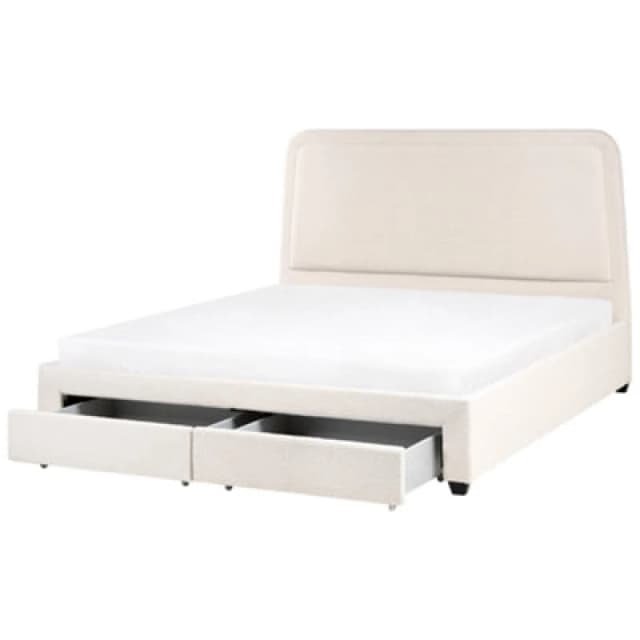 Beliani Bed With Storage Drawers Boucle Sardent 180 X 200 Cm (Eu Super King) Off-White