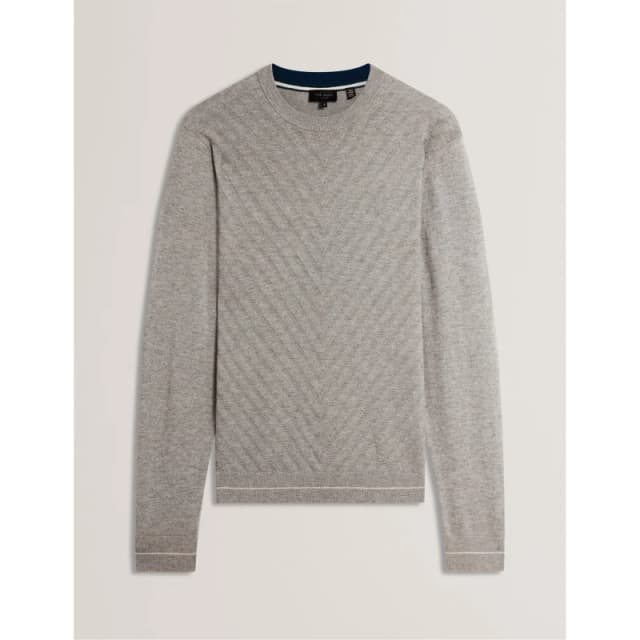 Ted Baker Mens Long Sleeve Stitch Crew Neck Jumper Lt-Grey male S (2)