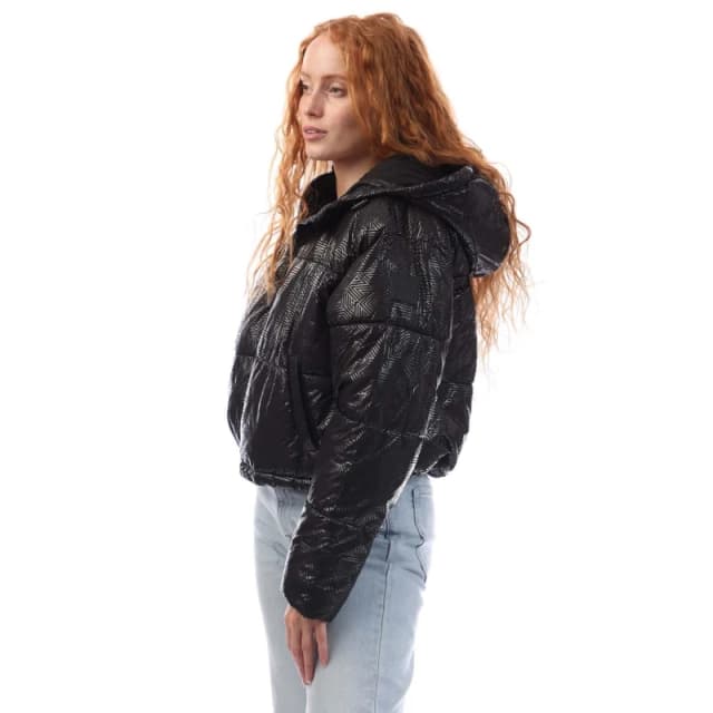 DKNY Crosswalk-Print Cropped Hooded Jacket Black female XS