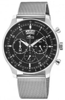 Lotus Mens Stainless Steel Mesh Bracelet Black Dial Watch