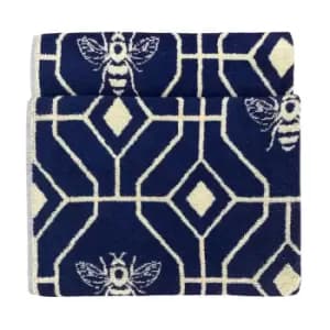 Furn. Bee Deco Geometric Cotton Jacquard Bath Towel Navy
