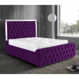 Elegance Mirrored Upholstered Beds - Plush Velvet, King Size Frame, Purple - Purple
