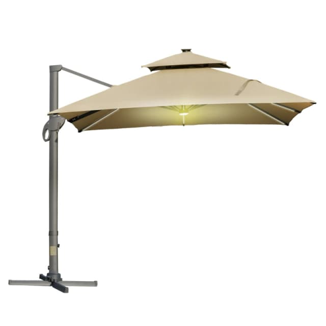 Outsunny 3 x 3(m) Cantilever Umbrella Power Bank Solar Cold Light Khaki TJ Hughes 5063603026681