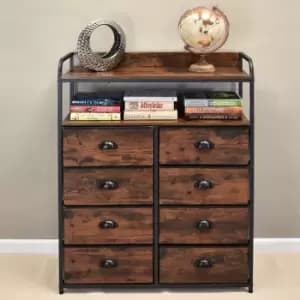 Maya Industrial Soft 8 Drawer 2 Shelf Storage Cabinet - Wood Grain & Black - Brown