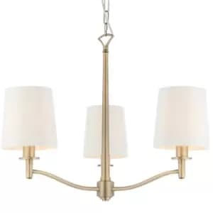 Multi Light Ceiling Pendant 3 Bulb ANTIQUE BRASS & White Chandelier Lamp Shade