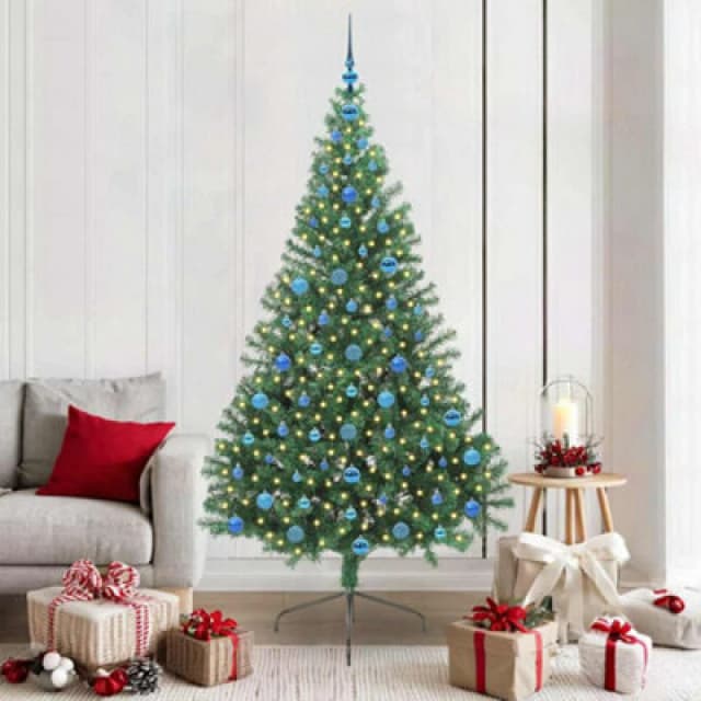 vidaXL Artificial Pre-lit Christmas Tree with Blue Balls Green 210cm PVC, Green 3397031