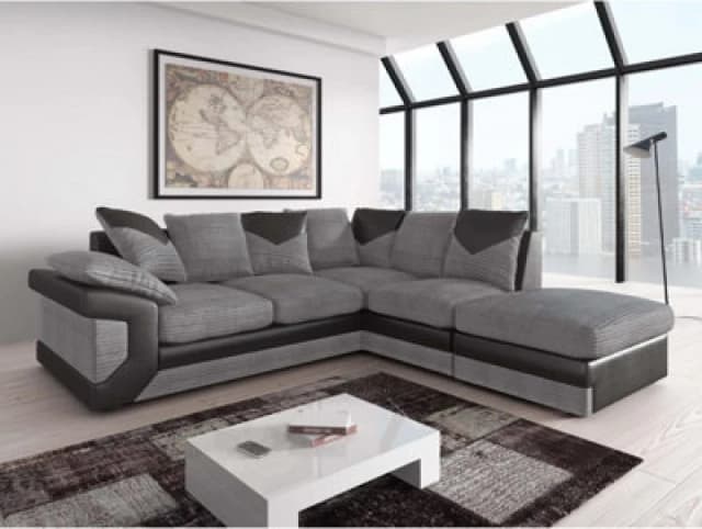 Furnishings For Less UK Dino Large Black And Grey L Shaped Corner Sofa With Footstool - Right Hand Facing