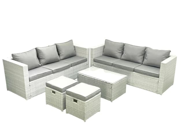Fimous Garden Outdoor PE Rattan Furniture Set 8 Seater Rattan Garden Sofa Set with 2 Small Footstool Light Grey Mixed Light Grey
