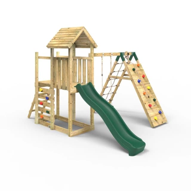OutdoorToys Extended Tower Garden Wooden Climbing Frame with Swings & Slide for Kids - Bear in Beige Beige Unisex