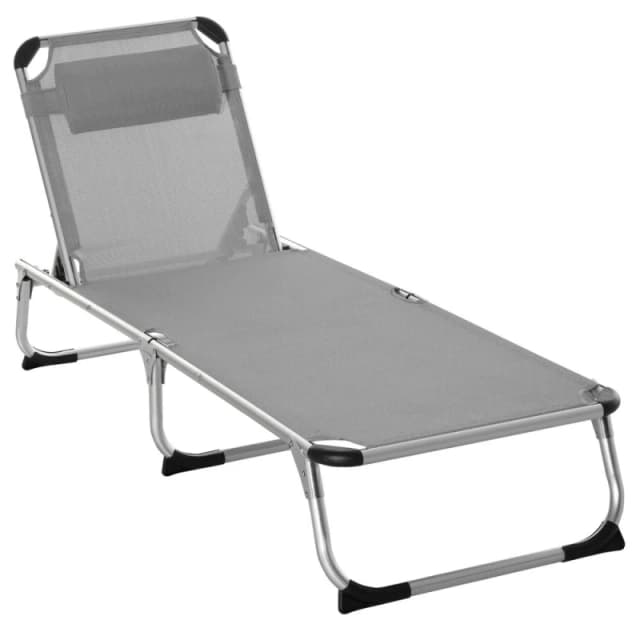 Outsunny Folding Outdoor Reclining Sun Lounger Chair Aluminium Frame Light Grey 84B-592V70LG