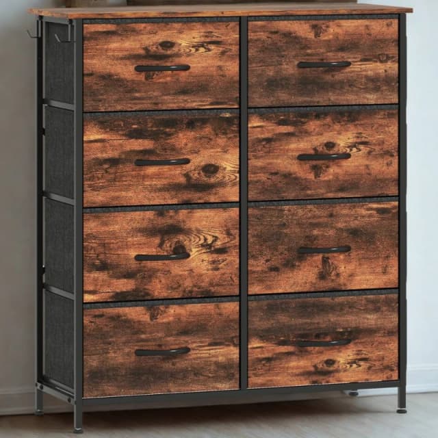 FURNOS Industrial 8 Fabric Drawer Chest Storage Unit Rustic in Brown Brown Unisex