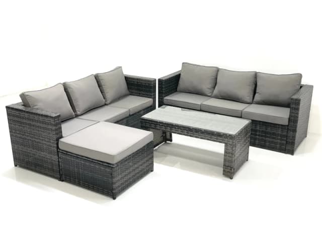 Fimous Garden Outdoor Rattan Furniture Set with Sofa Coffee table Big Footstool Dark Grey Mixed Dark Grey