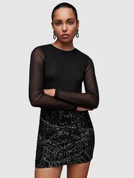 AllSaints Nora Mesh Sparkle Trim Top