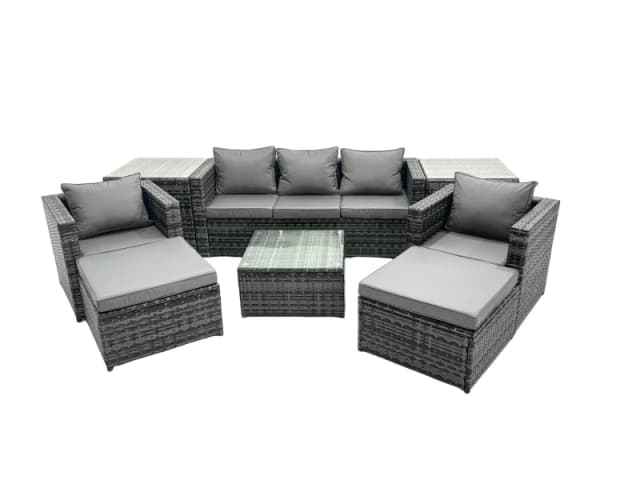Fimous 7 Seater Patio Lounge Sofa Set with 2 Side Tables 2 Big Footstool in Dark Grey Dark Grey Unisex