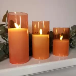 Set of 3 Warm White Battery Operated Christmas Wax Candles with Timer in Peach