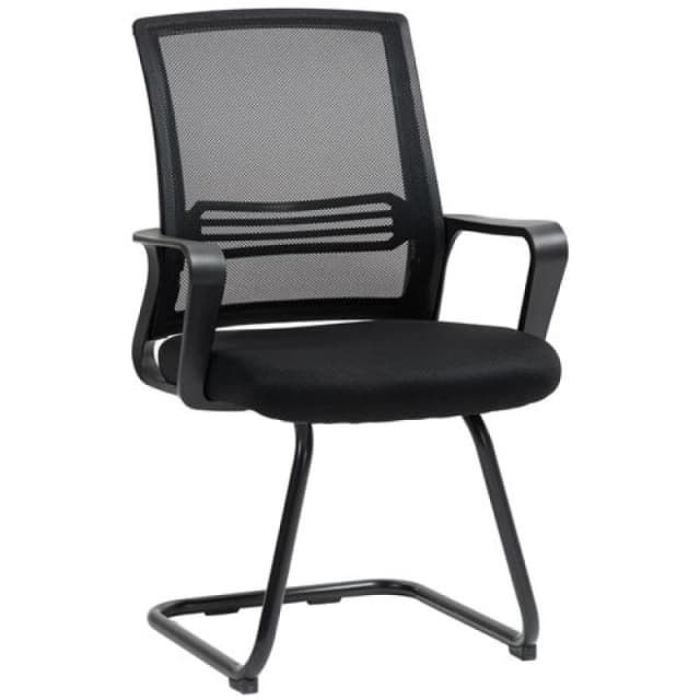 HOMCOM Homcom - Meeting Office Chair, Mesh Reception Chair with Sled Base, Black 5063603207509