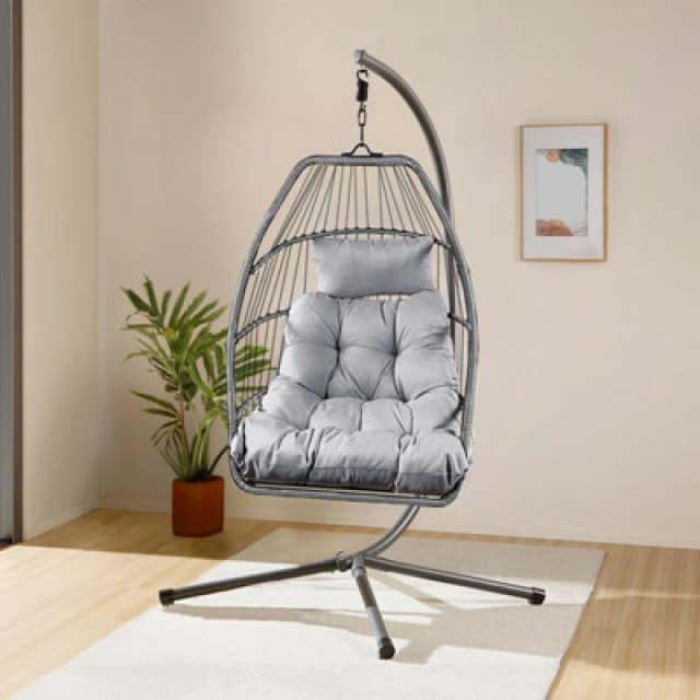 Home Republic Miami Hanging Egg Chair With Cushion Charcoal