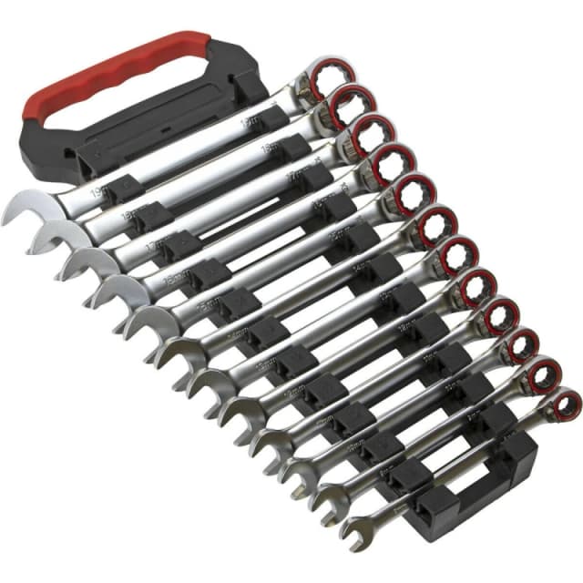 Loops 12pc Reversible Ratchet Combination Spanner Set - 12 Point Metric Moving Socket Multi
