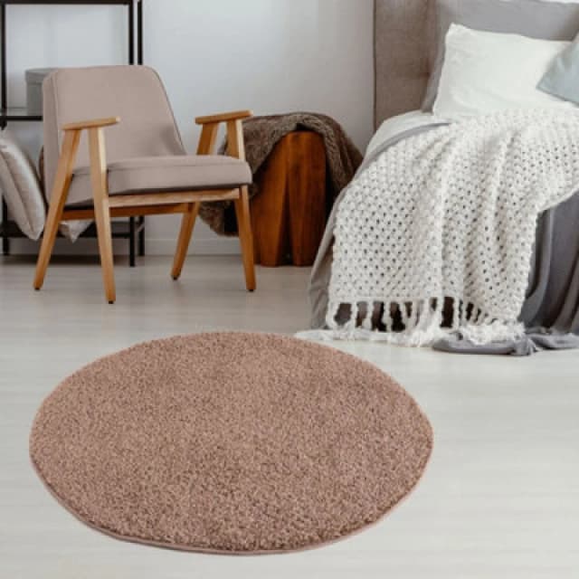 THE RUGS Shaggy Rugs Beige Living Room Rug - Soft Fluffy Thick Carpet For Bedrooms & Kitchen Easy To Clean Home Decor Rugs Size: 120cm diameter Bei