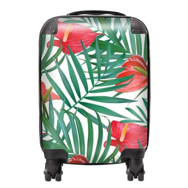 Warren Reed - Designer Tropical Flowers & Palm Leaves Suitcase in Green Size: Large Green Unisex Large