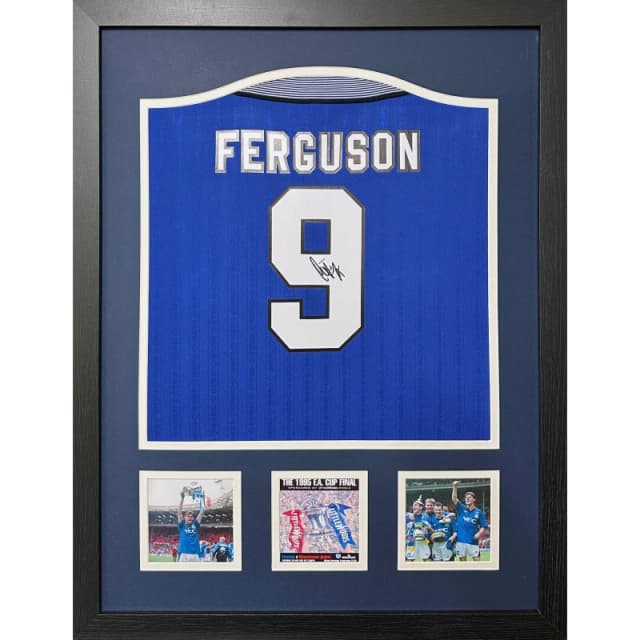 Everton FC Duncan Ferguson signed Everton shirt Blue unisex One Size