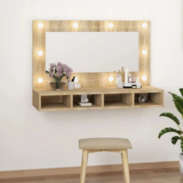 vidaXL Mirror Cabinet with LED Sonoma Oak 90x31.5x62 cm, Brown 808894