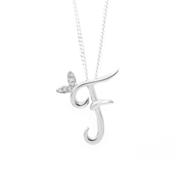 Say It With Winged Diamond Initial Necklace - Sterling Silver - F/18" Size: 18" Silver Unisex 18"