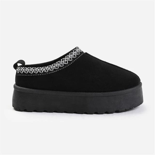 Where's That From 'Freeze' Flatform Embroidered Low Ankle Slipper Boots Black