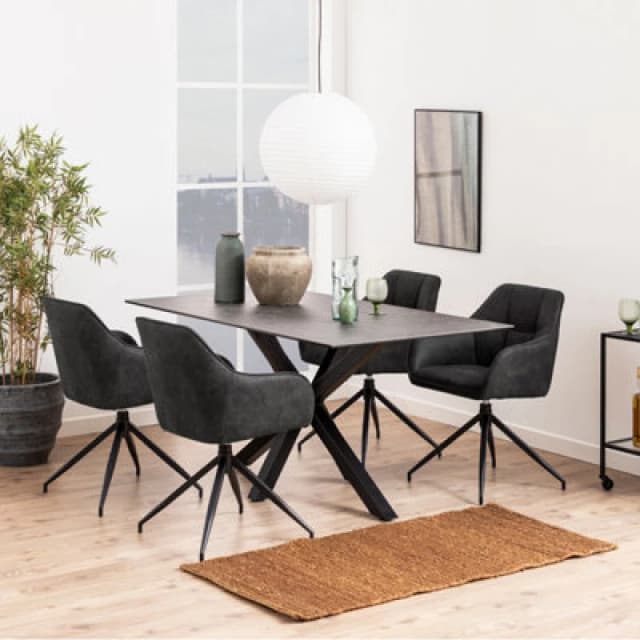 Furniture To Go Heaven Dining Table In Ceramic Black Top (L) 160Cm Seats Up To 6