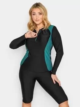 Yours Zip Front Rash Top, Black, Size 14, Women