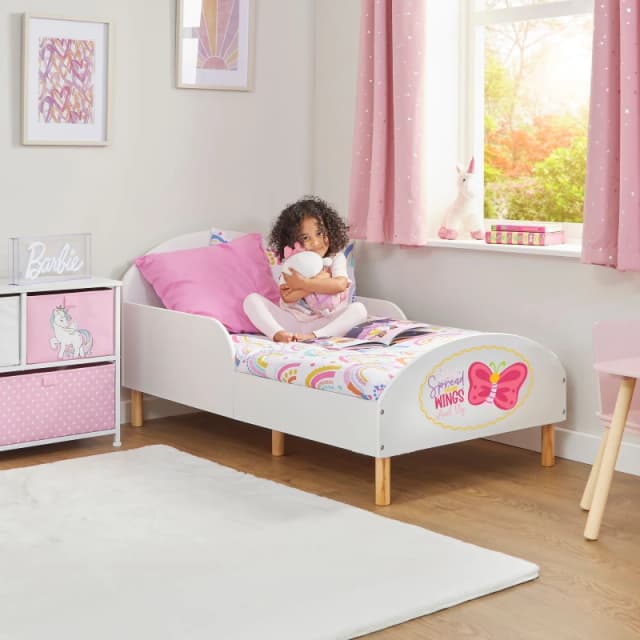 Liberty House Toys Kids White Toddler Bed - Spread Your Wings Size: Cot Bed White Unisex Cot Bed