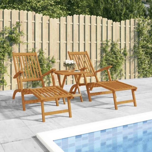 VIDAXL Outdoor Deck Chairs with Footrests and Table Solid Wood Acacia Vidaxl 8720287177791