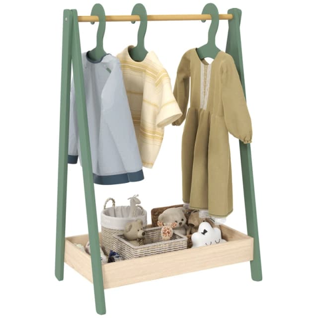 AIYAPLAY Kids Clothes Rail with Hangers, Base Shelf for Girls, Boys, Green 316-020V80GN