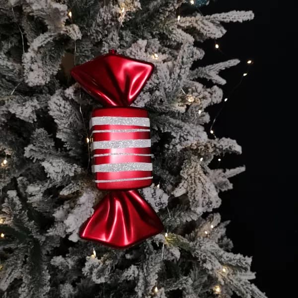 33cm Red & White Hanging Candy Stripe Sweet Shatterproof Christmas Decoration