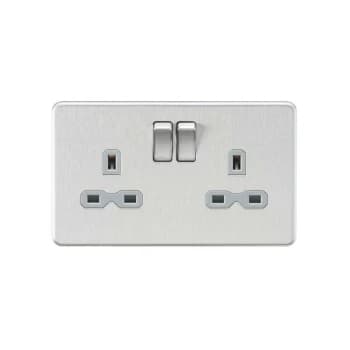 Screwless 13A 2G DP switched socket - Brushed chrome with grey insert - Knightsbridge