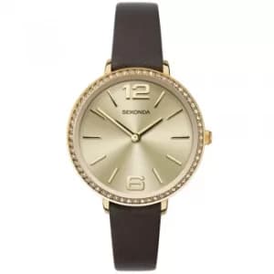 Sekonda Classic Brown Leather Champagne Crystal Dial Watch 40076